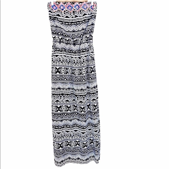 Xhilaration Strapless Western Black White Embroidered Aztec Print Maxi Dress - Picture 1 of 6